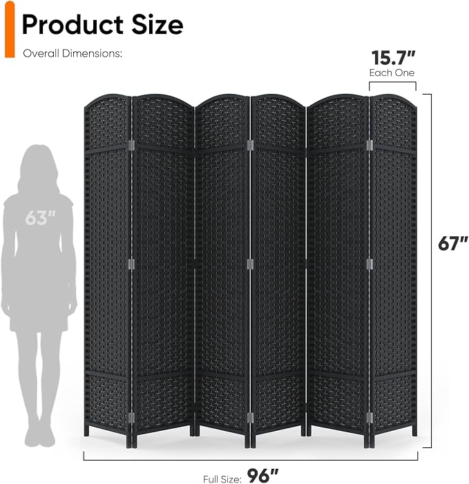 Outdoor Privacy Screen 6-Panel Folding Room Divider Space Partition | 67"H 96"W - Image 2