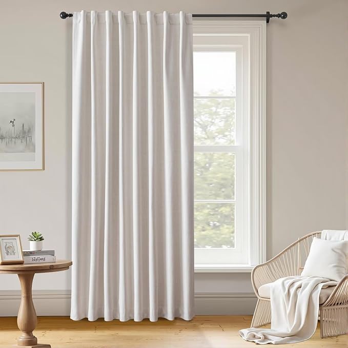 100% Blackout Curtains 96 inch Length1 Panel Faux Linen Long Drapes by Zyvola