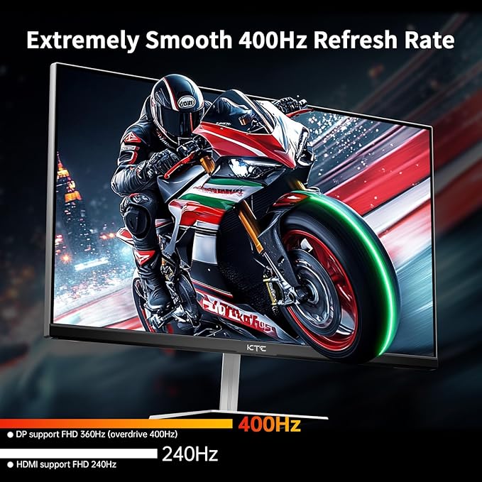 KTC 24.5 Inch 400Hz Gaming Monitor, FHD 1080P 240Hz Computer Monitor, Fast IPS, FreeSync/G-Sync Compatible, HDR400, DisplayPort x2 HDMI x2, VESA, Tilt Adjustable,H25X7