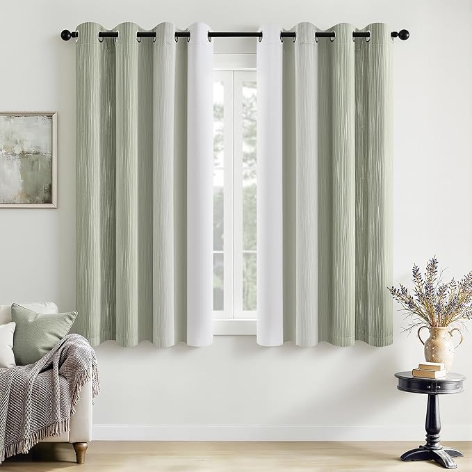MIULEE Sage Green and Greyish White Ombre Blackout Curtains 52Wx63L | Full Room by MIULEE