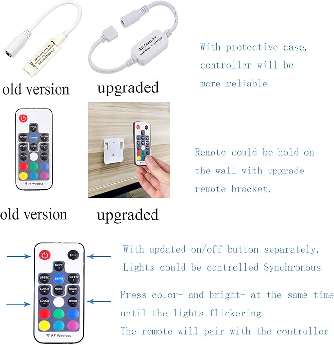 Mini Remote Controller for RGB Color LED Strip Lights, RF Dimmer for 12V DC LED Ribbon, LED Neon Sign, Wireless Remote Control for Dimmable 3528 5050 Under Cabinet Puck Lights(RGB)