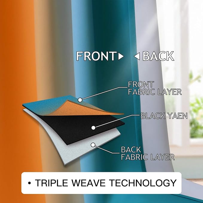 COSVIYA Grommet Ombre Blackout Orange and Blue Curtains, W52 x L96 inch | Room - Image 4