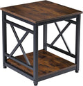 KSWIN Industrial End Table, X-Design Metal Frame, Rustic Brown Nightstand by KSWIN