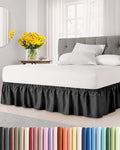 Wrap Around Dust Ruffle Bed Skirt - Black - for Queen Size Beds with 24 Inch Drop - Easy Fit Elastic Strap - Adjustable Pleated Bedskirt w/Brushed Fabric - Wrinkle Free - for Women, Men, Kids & Teens