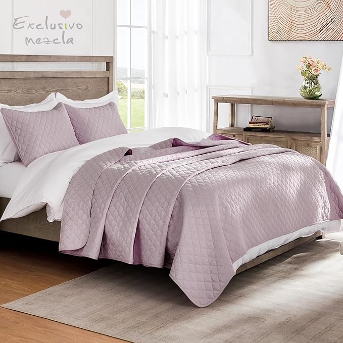 Exclusivo Mezcla Reversible Twin Quilt Bedding Set, Lilac Ash | Lightweight - Image 2