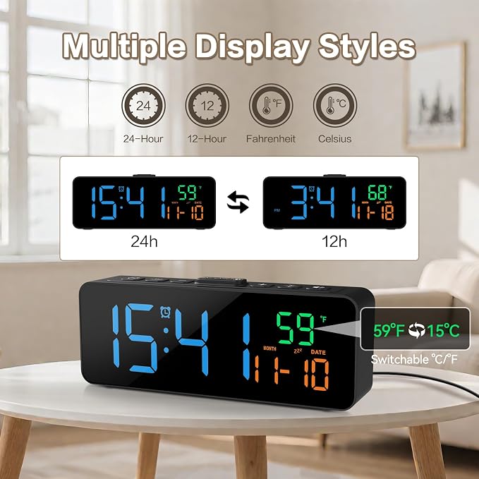 3-in-1 Digital Clocks for Living Room, Small & Compact Alarm Clock | Temperature - Image 2