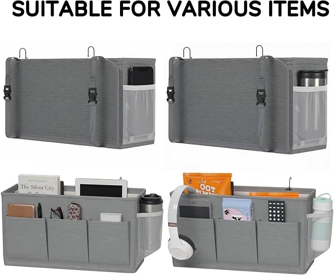 Bedside Caddy Storage 6 Pockets Water Bottle Holder Hanging Grey - Image 5