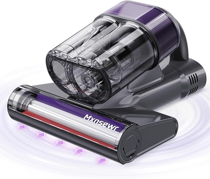 Mxnsewr Mattress Vacuum Cleaner, Ultrasonic Bed Vacuum Cleaner with 18Kpa Strong Suction, 150°F Heat & 253.7nm UV-C Light, Intelligent Dual Cup, One-Click Dust Removal for Bed, Sofa, Pet Hair, Grey