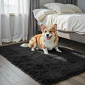 Small Shag Area Rug for Bedroom, 2x3 Black Soft Plush Carpet | Non-Slip Floor by Junhejiamei