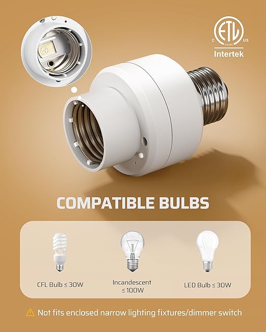 DEWENWILS Remote Control Light Socket with Dimmer, Wireless Light Switch, Dimmable Remote Light Bulbs Socket Switch, 100FT, E26 E27 Base with Controller, No Wiring, for Closet, Basement, ETL Listed