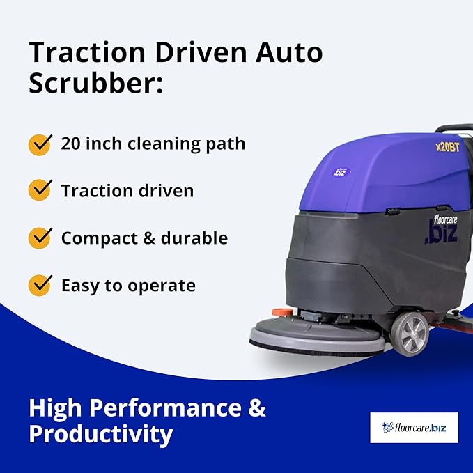 USA-CLEAN X20BT Traction Driven Auto Scrubber Machine Bundle - 20" Cleaning Path, Walk-Behind, Battery-Powered - Includes Pad Driver and Cleaning Pads