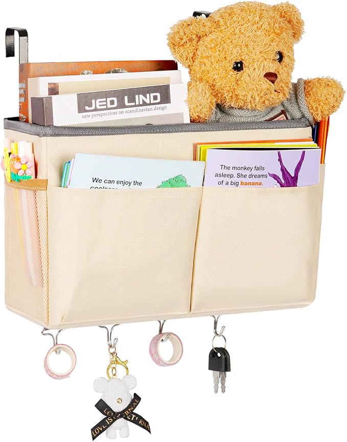 Bedside Caddy Organizer 5 Pockets and 4 Hooks by frjjthchy