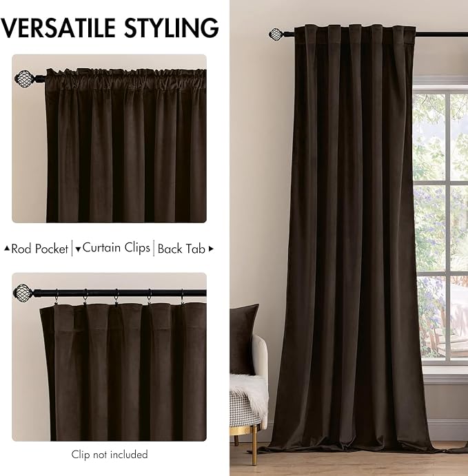 MIULEE Velvet Curtains 52x108 inches Chocolate Brown Blackout Curtains | Luxury - Image 2