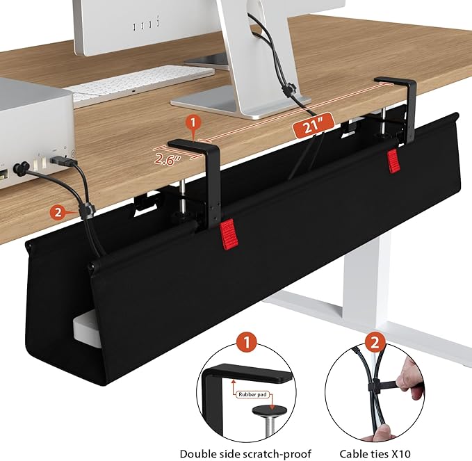 Univivi No Drill Under Desk Cable Management Tray, 36 inch Cable Management | - Image 3