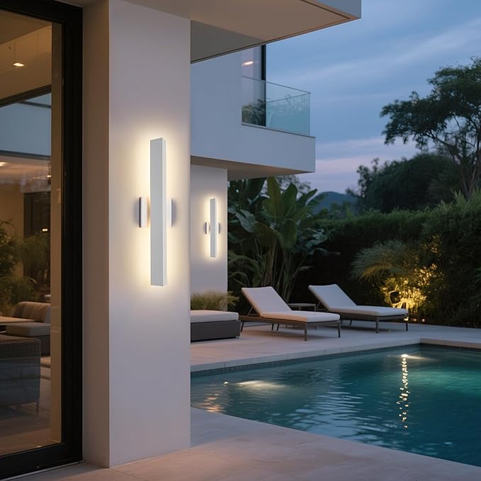 Tarentlight 21.9IN LED Outdoor Aluminum Wall Lights,20W Dimmable, IP65 Waterproof, Modern Textured White Indoor & Exterior Lighting Fixtures, Long Exterior Wall Lights for Garage, Front Door