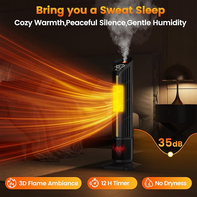 Auertech 28" Space Heater with Humidifier & LED Lights, 3 in 1 Electric Space Heater with 3D Flame, Oscillating Room Heaters with Eco Mode, 12H Timer, Space Heaters for Indoor Use Large Room, Bedroom