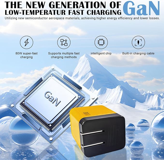 Tobre 3 in 1 GaN Charger, Scalable 80W Max Fast Charging Block with Retractable Type-C Cable & 2 USB Ports, All-in-One Wall Charger for iPhone 16/15/14, Galaxy S25, Pixel,Laptops (White, 80)