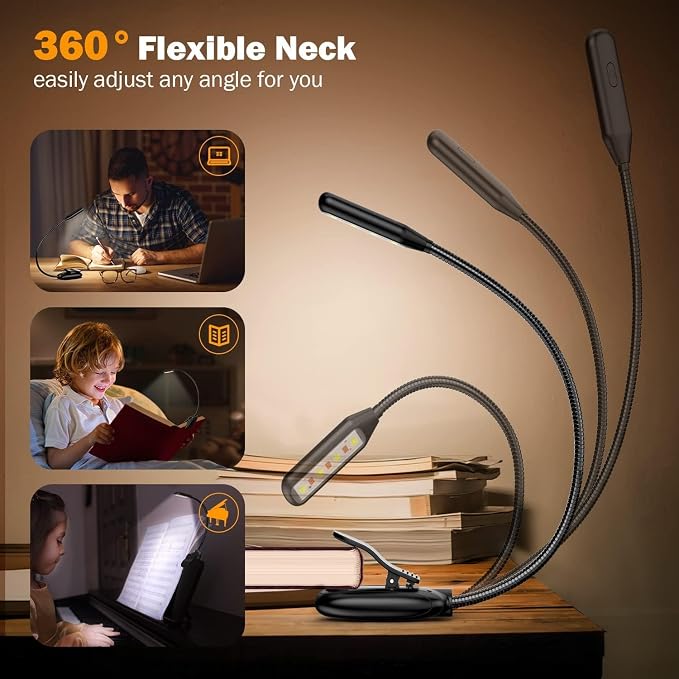 Mini Book Light, Rechargeable Up to 60 Hours, 9-Level Brightness, Easy Clip On - Image 3