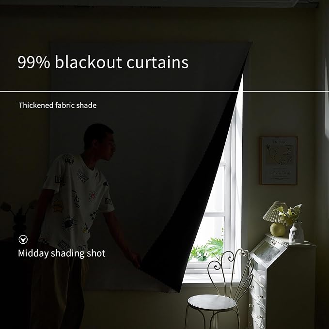 AJAZZ 100% Blackout Self Adhesive Curtains Small Window Short Temporary Black - Image 6