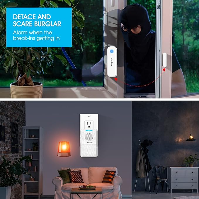 Door Chime, Wireless 600Ft Range 5 Levels Adjustable Volume Magnetic Door Open Contact Sensor with 62 Chimes Mute Mode Door Bell Plugin Receiver for Home/Office/Store White (1 Receiver + 2 Sensors)