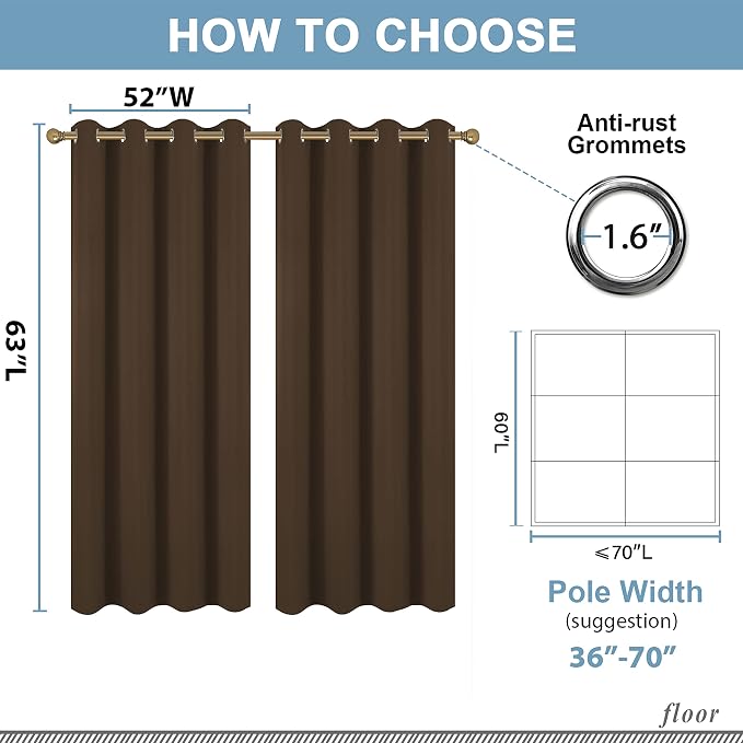 Diraysid Chocolate Brown Grommet Blackout Curtains - Image 6