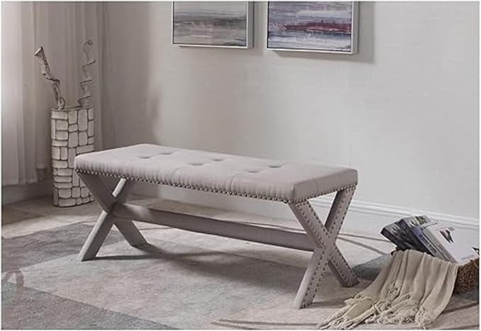 Accent, Linen Blend Entryway, Nailhead Trim, Tufted Upholstered Side - Image 4