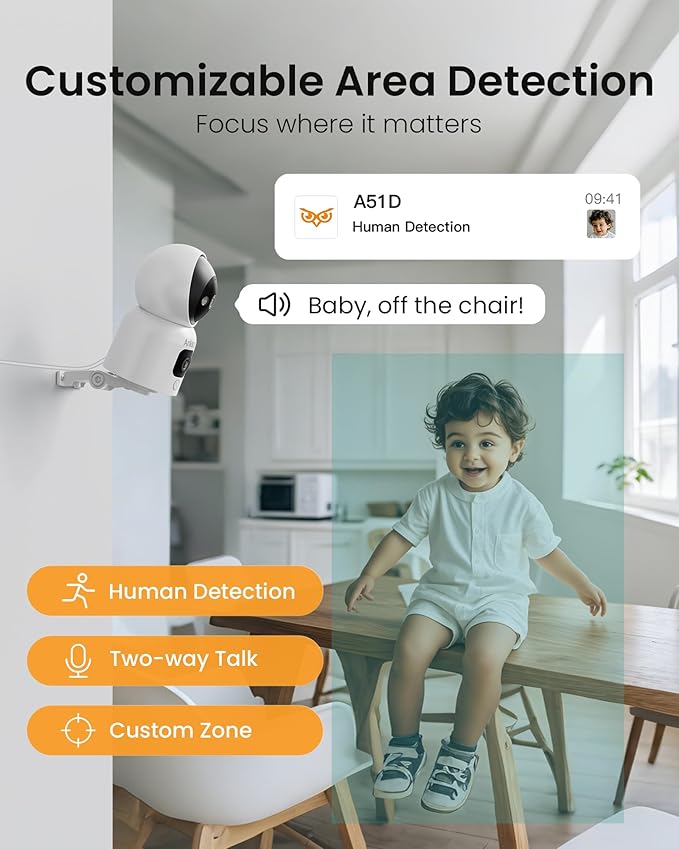 Anlapus 2 x A51D 4MP Dual Lens(2MP+2MP) Indoor Security Camera, Motion Detect, Auto Track, Plug-in, 360° WiFi Pan/Tilt Camera, 2.4GHz WiFi, Two-Way Talk, Light & Siren Alert, Memory Card Not Include