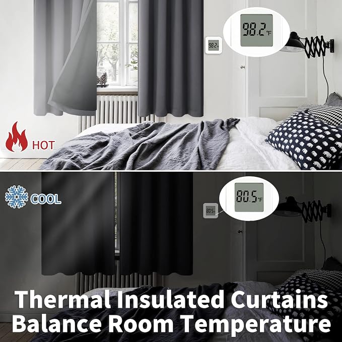 BGment Dark Grey 100% Blackout Curtains - Image 4