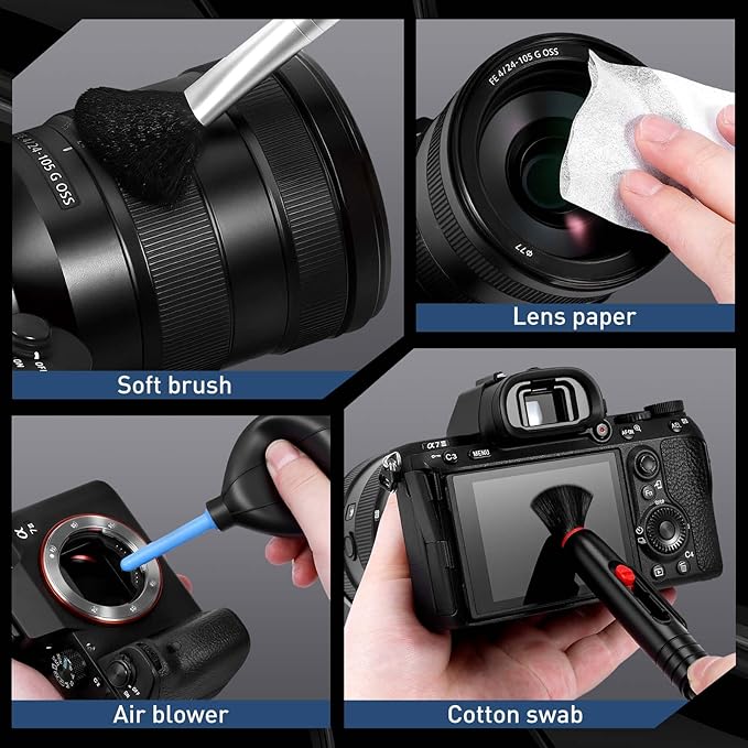Camera Lens Cleaning Kit - Mirrorless and DSLR Camera Cleaning Kit, Including Lens Paper/Blower, Cotton swabs, dust Free Cloth, Lens Pen, Cleaning Brush