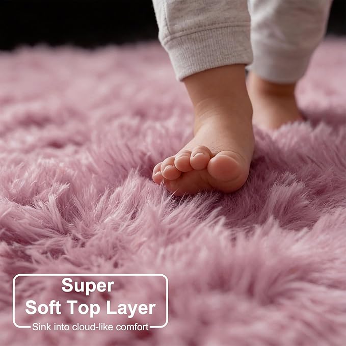 Amdrebio Mauve Pink Round Plush Rug 5Ft - Image 3