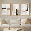 Framed Neutral Abstract Wall Art Set of 3, Modern Black and White Beige Canvas by Cuspin