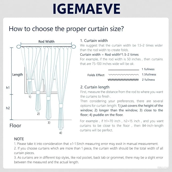 IGEMAEVE Blackout Curtains for Bedroom Rod Pocket Black 52" W x 84" L | Living - Image 3