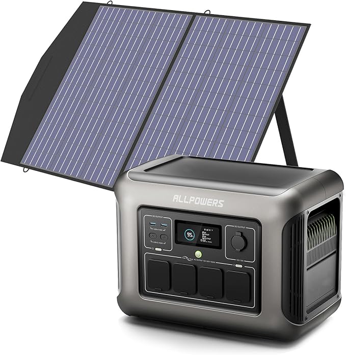 ALLPOWERS R1500L Portable Power Station with SP027 Solar Panel, 1600W 1056Wh LiFePO4 Solar Generator with 100W Panel Included, Solar Power with UPS Function, Fast Charging