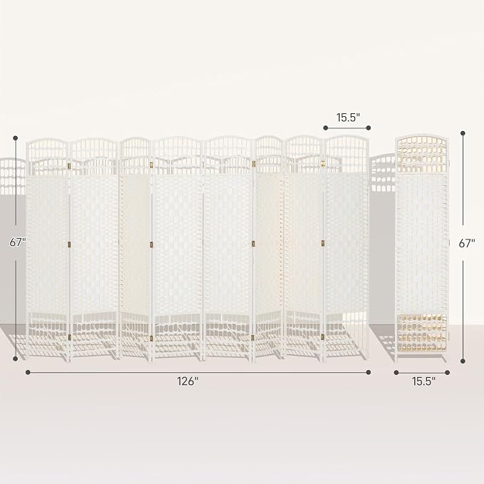 HOMCOM 8 Panel Room Divider, Folding Privacy Screen, Wave Fiber Freestanding - Image 7