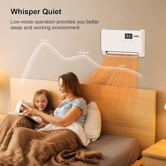 Wall-Mounted Space Heater with ECO Thermostat and Remote Control, LED Display, 60°/90°/120° Oscillation Modes, 24-Hour Timer, Indoor Electric Space Heater