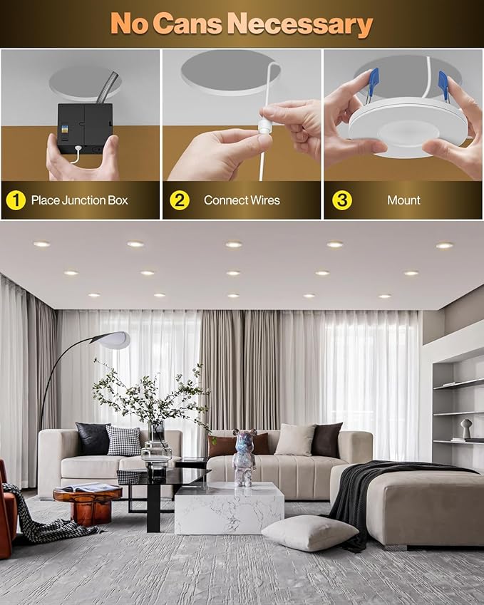 Sunco 3 Inch LED Recessed Slim Down Light for Indoor Ceiling Fixture Home Living Room Bedroom, 6W 500 Lumens, Selectable CCT 2700K/3000K/4000K/5000K/6000K, 0-10V Dimmable, AC120V 4 Pack.