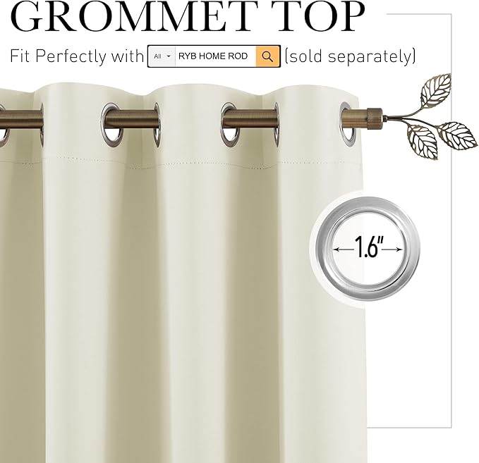 RYB HOME Extra Wide Curtains for Bedroom Closet Office Living Room Divider | - Image 2