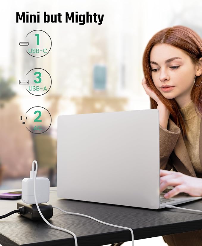 SUPERDANNY Mini Surge Protector, 2 Wide-Spaced Outlets Power Strip - Image 3