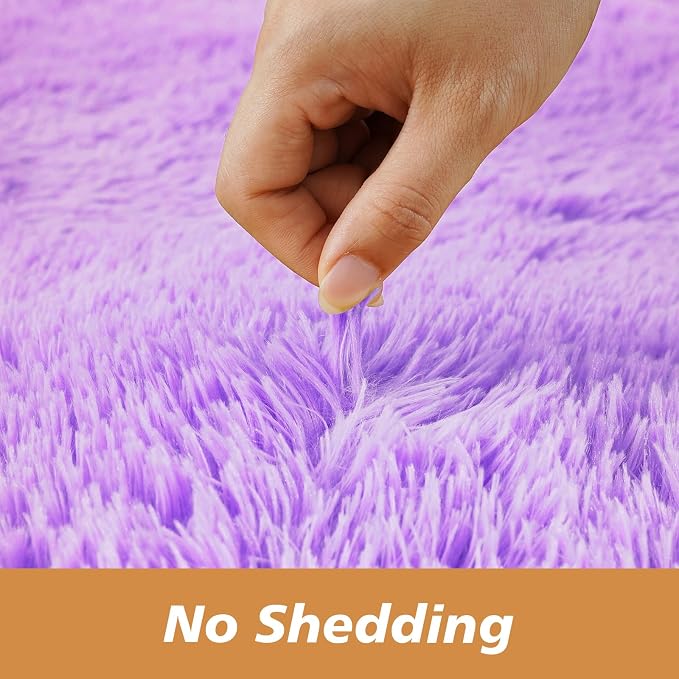 Purple Round Shag Area Rug for Bedroom, Washable Fuzzy Carpet for Room Boys - Image 4