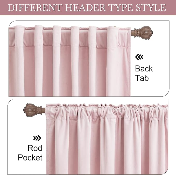 RYB HOME Pink Velvet Curtains 108 inches- Blackout Curtains - Image 5