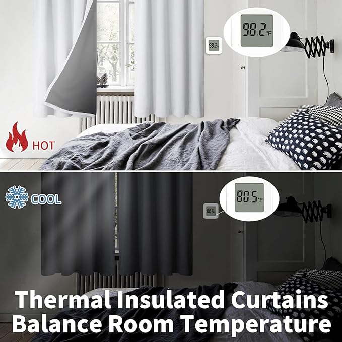 BGment 100% Blackout Curtains 63 Inch Length for Bedroom, Double Layer Room Darkening Soundproof Privacy Protection Curtains&Drapes for Living Room, Each Panel 38 Inch Wide, Greyish White