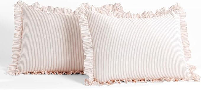 Lush Decor Ticking Stripe Bedspread Queen Size 3 Piece Set Blush - Image 5