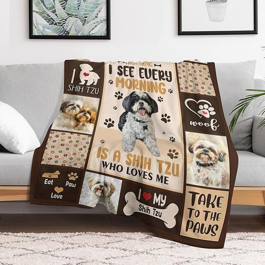 Dog Blanket Cute Shih Tzu Pet Animal Print Throw Blankets for Couch Sofa Bed Stuff Decor Lightweight Soft Cozy Fleece Plush Warm Flannel Bedding Gifts for Baby Boys Girls Kids Adults Lover 40"x50"
