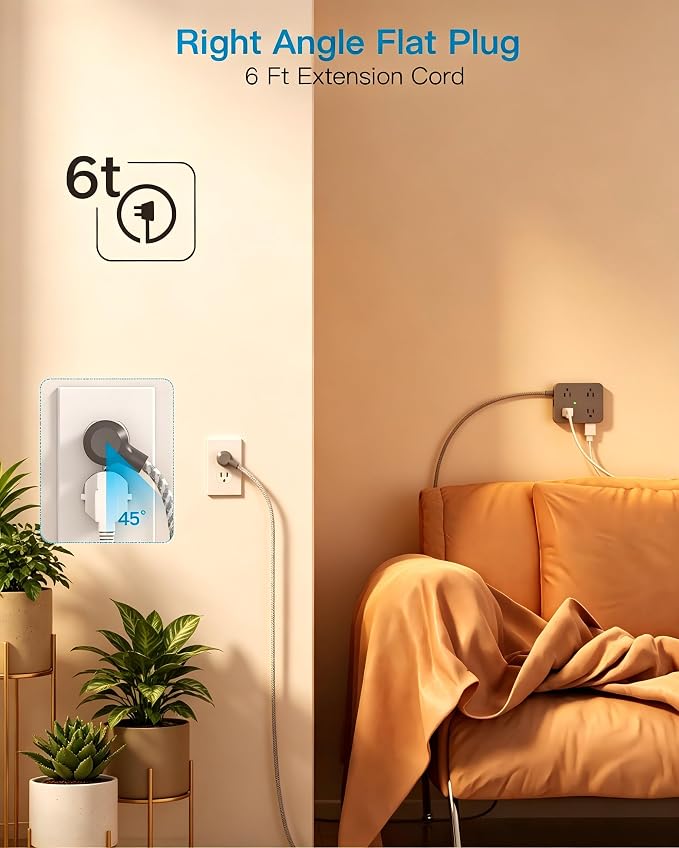 HANYCONY 6Ft Surge Protector Power Strip USB C, 8 Outlet Extender | Extension - Image 7
