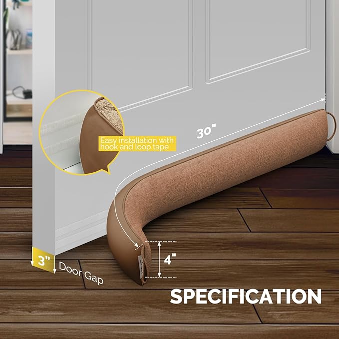 fowong Door Draft Stopper for Bottom of Door 30 Inch Weighted Noise Stopper Soundproof Draft Blocker, Brown