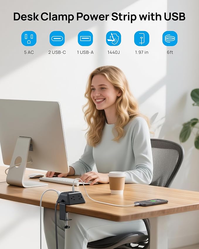 TROND Desk Clamp Power Strip, Desk Charging Station - Image 3