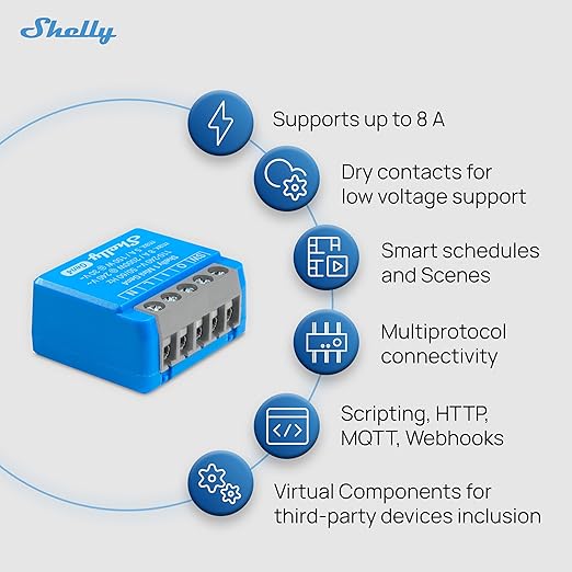 Shelly 1 Mini Gen4 | Wi-Fi, Zigbee & Matter Smart Relay Switch with Dry Contacts, 1-Channel 8A | Home Automation | Alexa, SmartThings, Google, Apple HomeKit Compatible | Garage Door Opener (2 Pack)