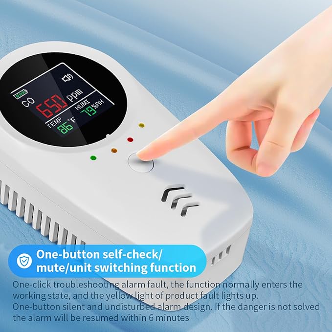 Rechargeable 5-in-1 Carbon Monoxide & Natural Gas Detectors with Temperature/Humidity LCD Display & 2000mAh Lithium-ion Battery, Portable Plug in Co Detector for Home Travel RV Essentials, 1PCS