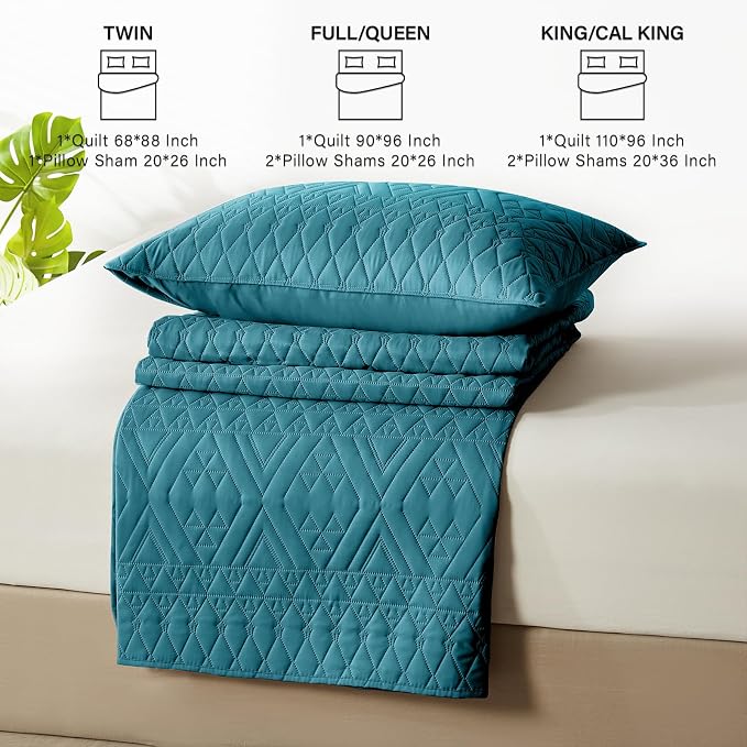 akkialla Twin Quilt Set, Teal Lightweight Microfiber Bedspread Coverlet - Image 6