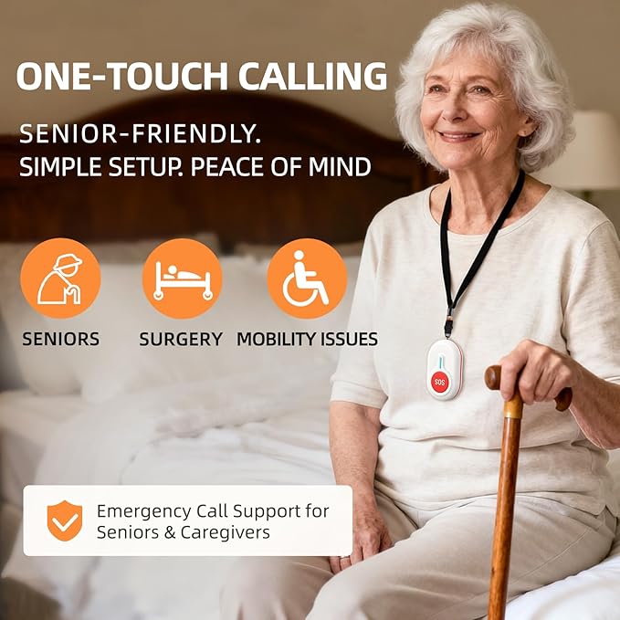 CallToU Caregiver Pager - Wireless Call Button for Elderly at Home, Portable Nurse Alert System with Vibration & Sound Alerts for Seniors and Disabled (3 Call Buttons + 2 Receivers)
